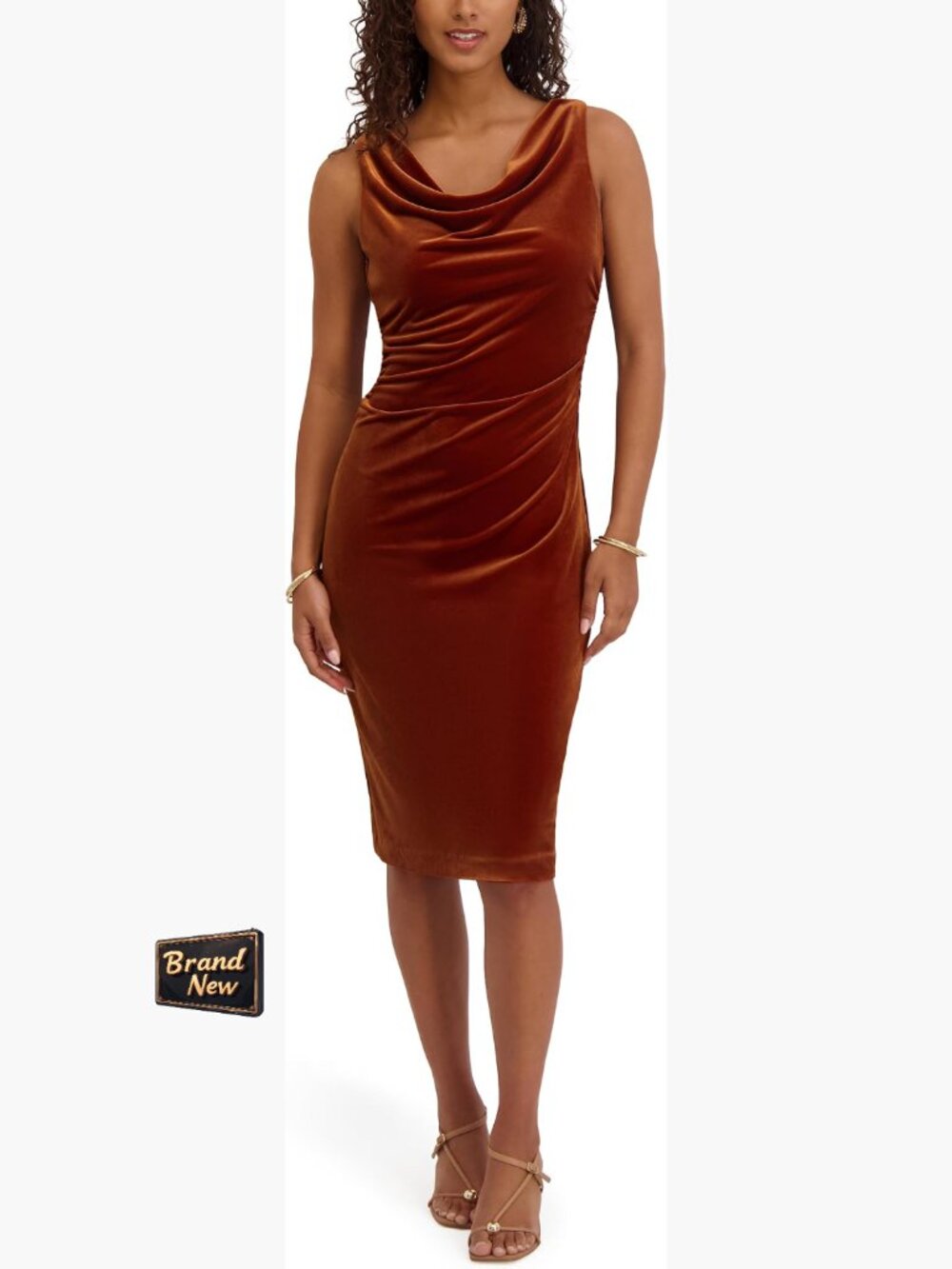 Sleeveless Cowl Neck Midi Dress with Zipper